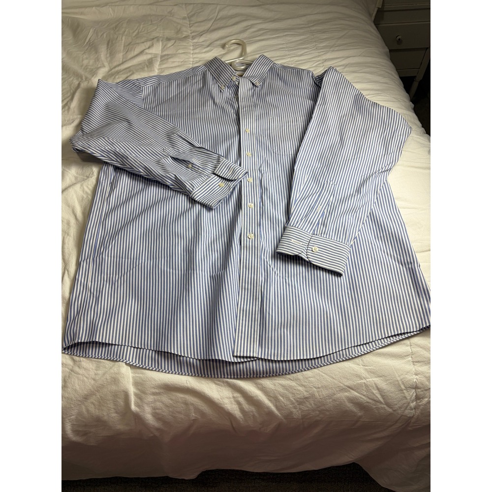 Roundtree & Yorke Gold Label Mens Blue White Striped Non-Iron Office Wedding